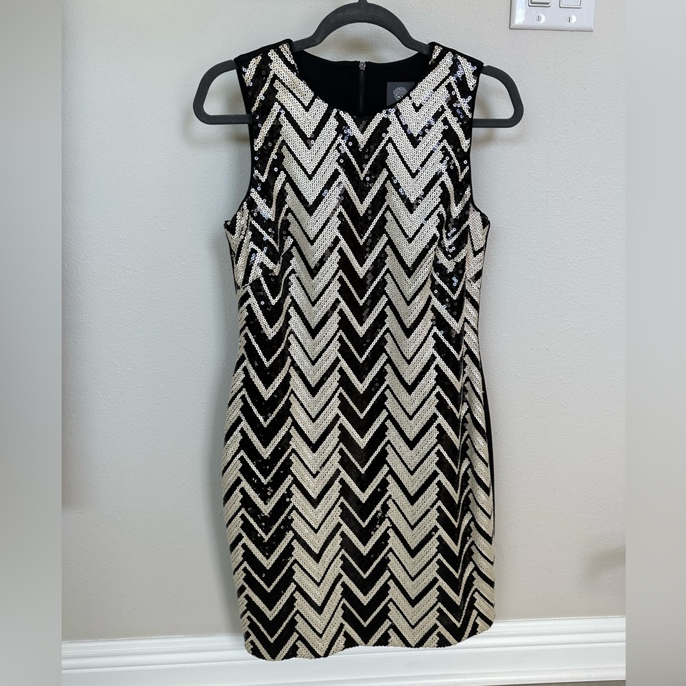 Vince Camuto Black and White Sequin Mini Dress